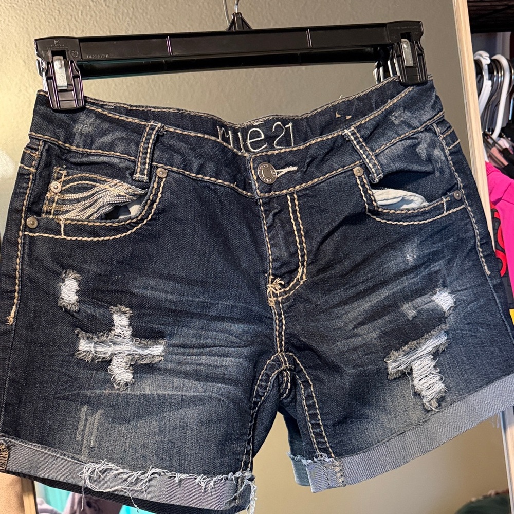Rue21 Dark Blue Distressed Jean Shorts
